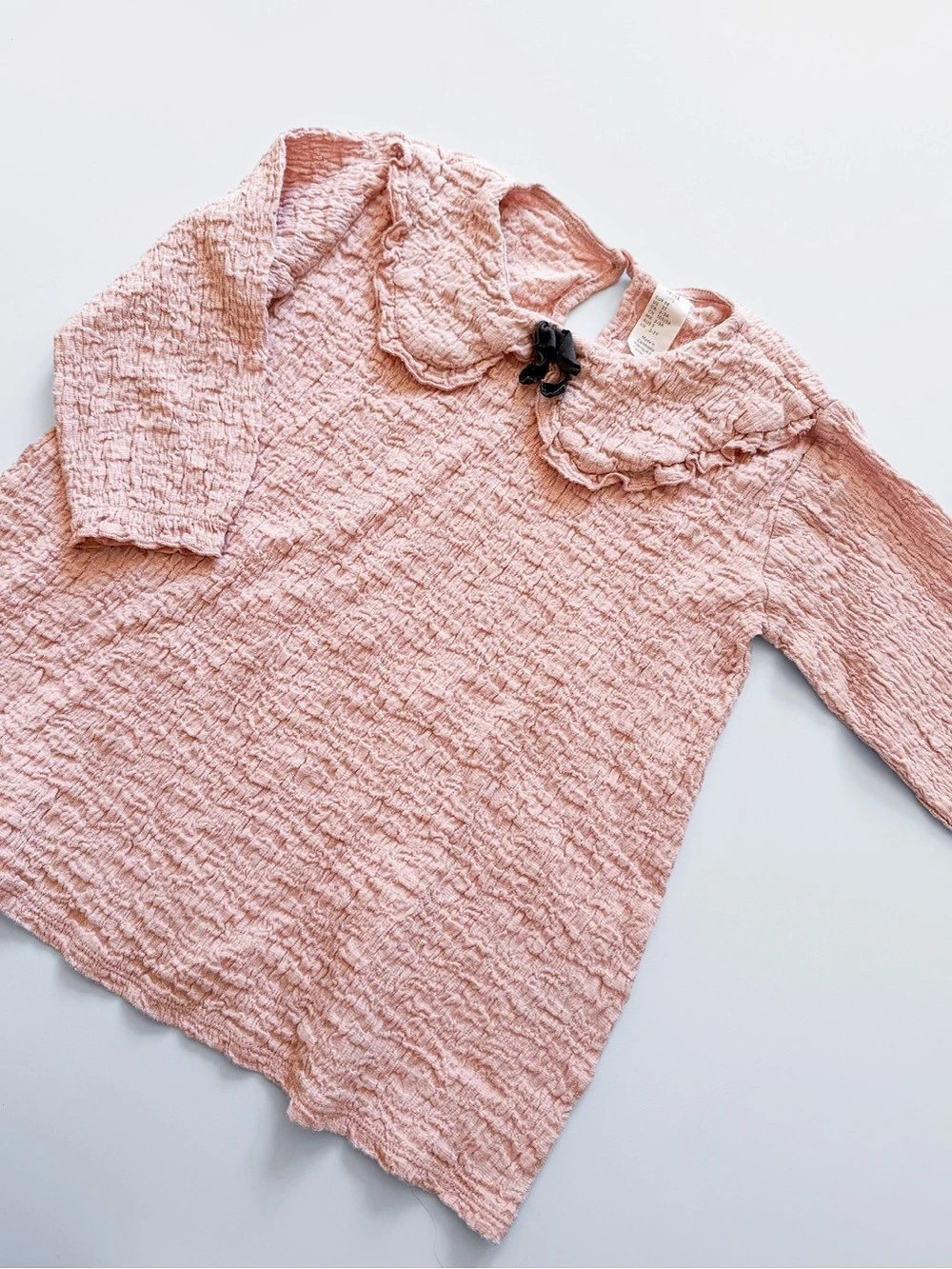 H&M Pink Long Sleeve Textured Top with Peter Pan Collar & Bow